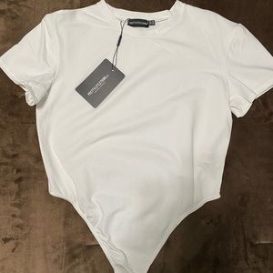 White Cotton Stretch T-shirt Thong Bodysuit